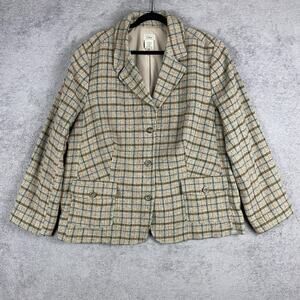 L.L.Bean Blazer Womens 3X Gray Plaid Wool Silk Blend Lined Jacket Notch Lapel